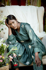 Deep Green Chanderi Silk Top Pant Set - Chinaya Banaras