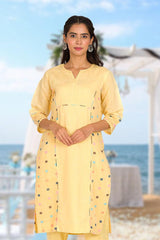 Yellow Woven Cotton Kurta Pant Set - Chinaya Banaras