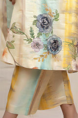 Lime Yellow Embellished Tussar Silk Kaaftan Set