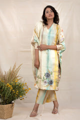 Women in Lime Yellow Tussar Silk Kaaftan Set at Chinaya Banaras