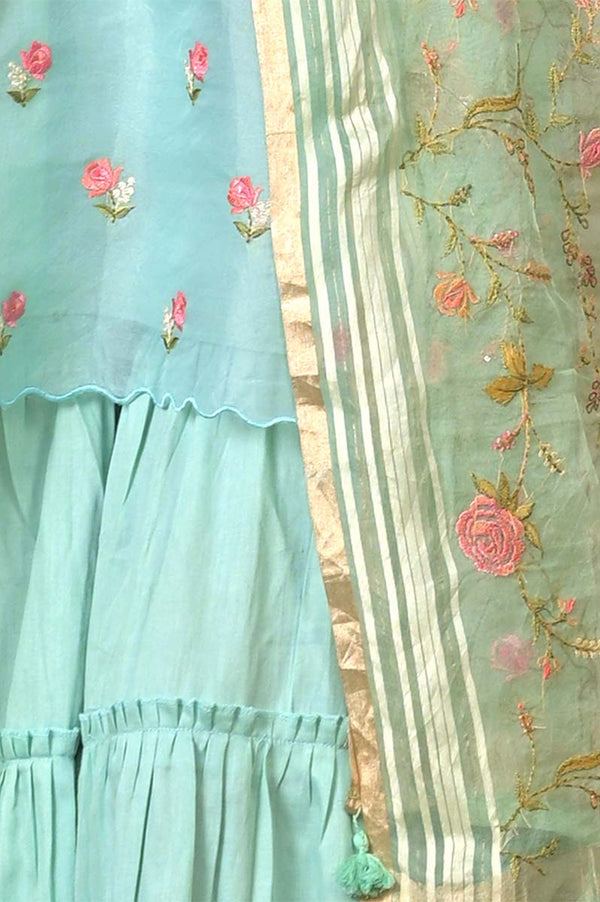 Sea Green Organza Silk Sharara set