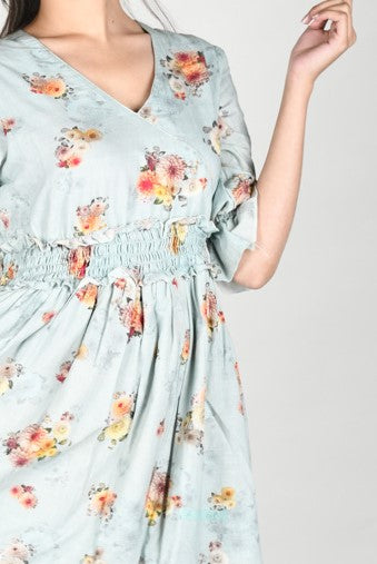 Grey Floral Printed Cotton Dress