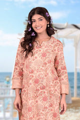 Women in Pink Floral Printed Cotton Kurta Set at Chinaya Banaras