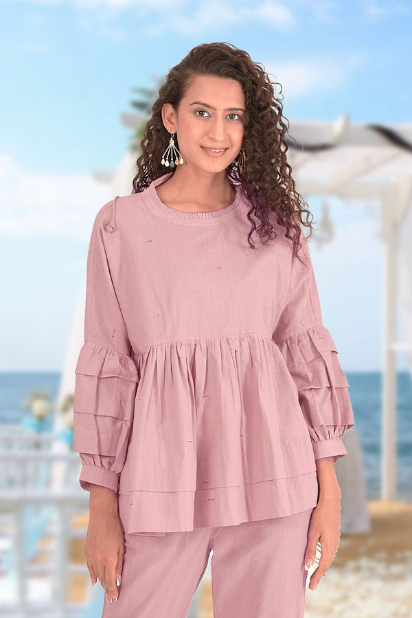 Women in Nude Pink Cotton Co-Ord Dress at Chinaya Banaras