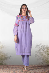 Lavender Suit Cotton Kurta Set by Chinaya Banaras