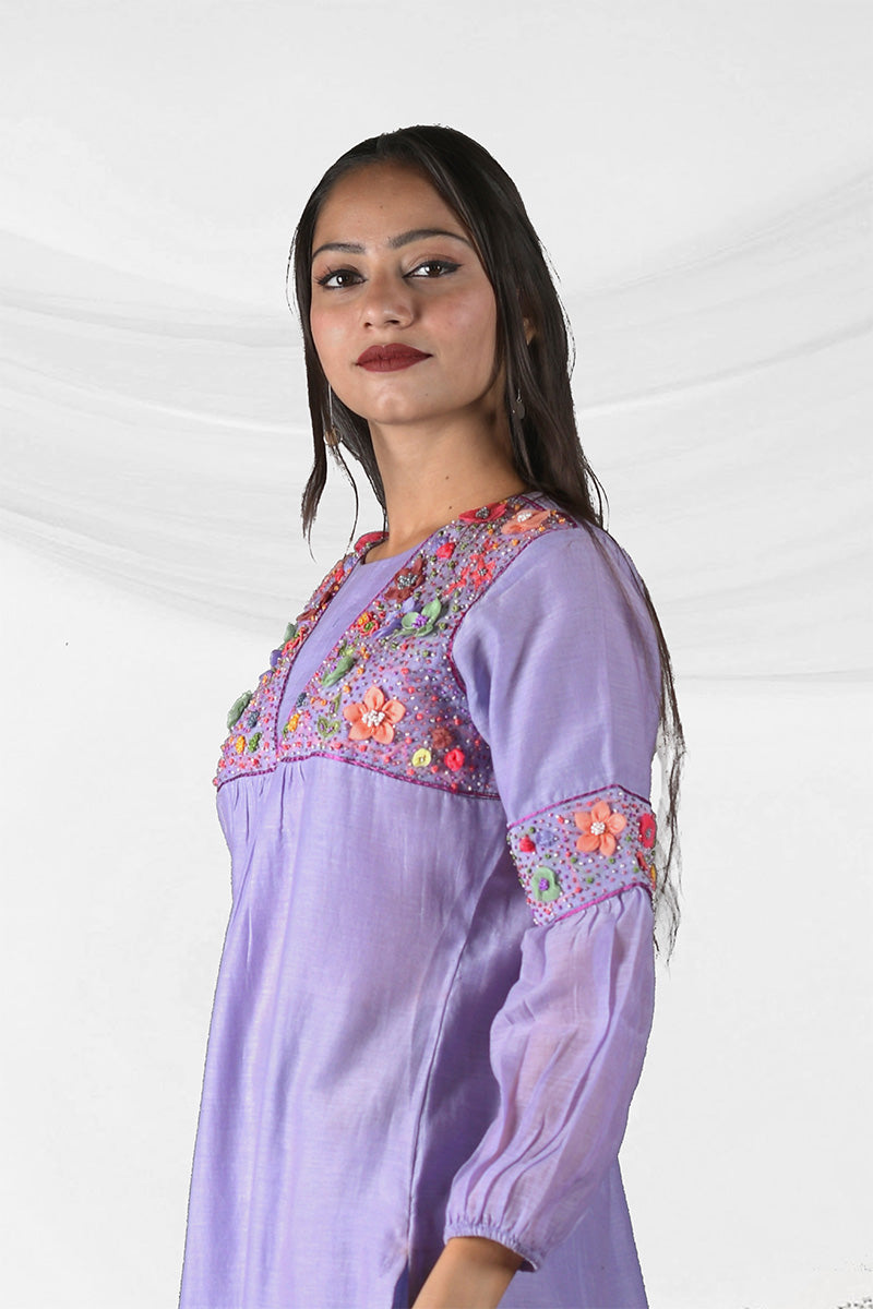 Lavender Suit Cotton Kurta Set by Chinaya Banaras
