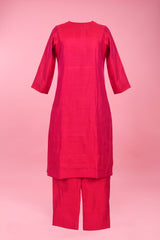 Hot Pink Woven Raw Silk Kurta Pant Set For Women - Chinaya Banaras
