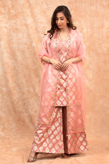 Baby Pink Handwoven Banarasi Silk Suit Set