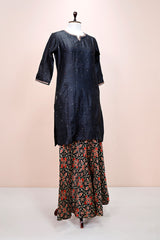 Midnight Black Tussar Embellished  Kurta Pallazo Set