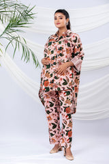 Pale Peach Floral Printed Cotton Co-Ord Set By Chinaya Banaras