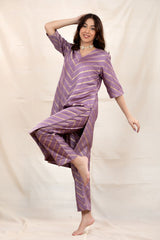 Mauve Striped Handwoven Chiniya Silk Co-Ord Set