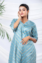 Women in Sky Blue Striped Chiniya Silk Co-Ord Set - Chinaya Banaras