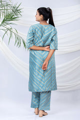 Arctic Blue Striped Handwoven Chiniya Silk Co-Ord Set