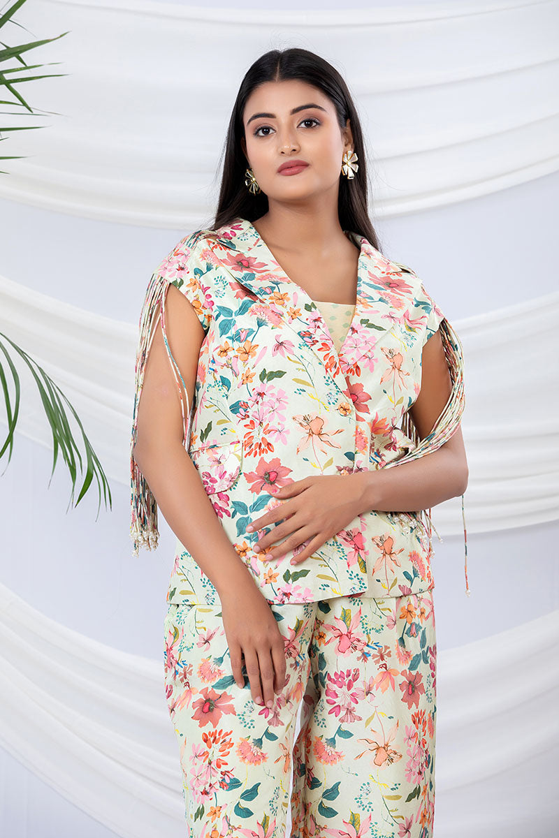 Mint Frappe Floral Printed Silk Co-Ord Set