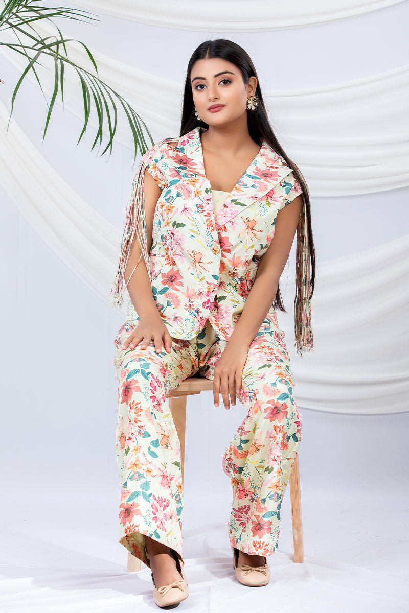 Women In Floral Printed Silk Co-Ord Set At Chinaya  Banaras