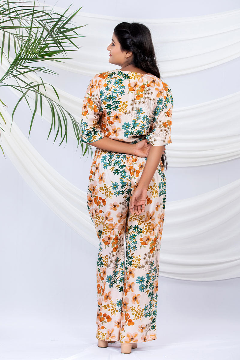 Reverie Ivory Floral Printed Cotton Co-Ord Set - Chinaya Banaras