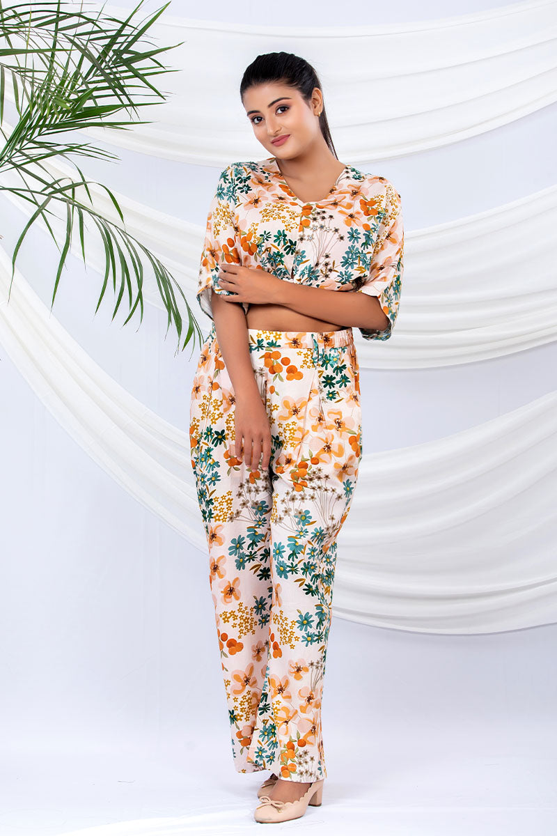 Reverie Ivory Floral Printed Cotton Co-Ord Set - Chinaya Banaras