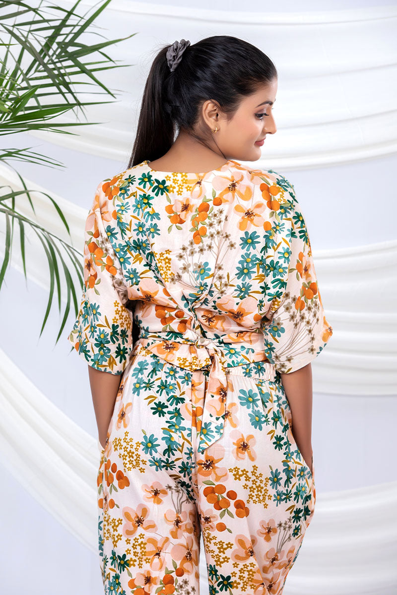 Reverie Ivory Floral Printed Cotton Co-Ord Set - Chinaya Banaras