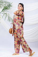 Sage Green Floral Printed Tussar Silk Jumpsuit