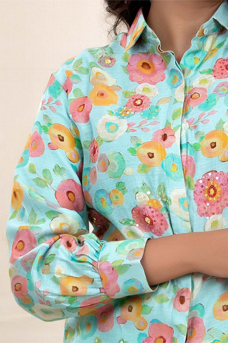 Urban Blue Floral Printed Modal Co-ord Set
