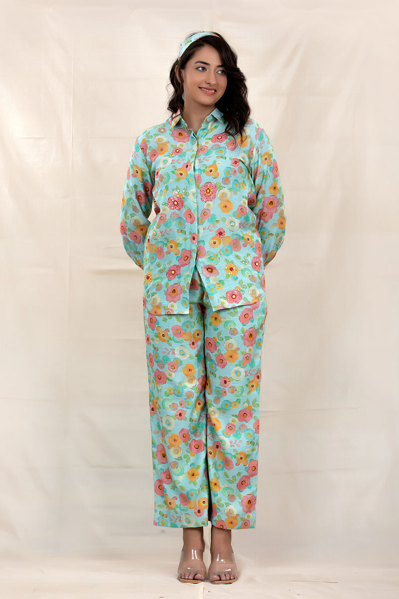Women in Urban Blue Floral Printed Modal Co-ord Set At Chinaya Banaras 