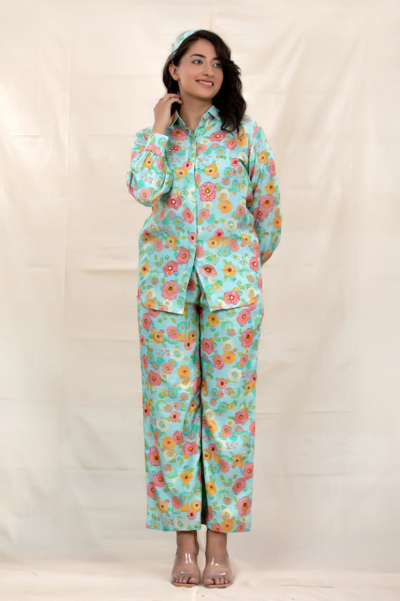 Urban Blue Floral Printed Modal Co-ord Set