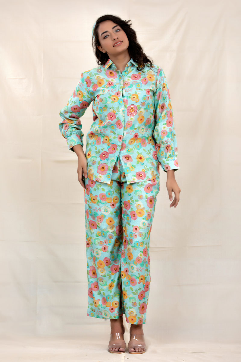 Urban Blue Floral Printed Modal Co-ord Set