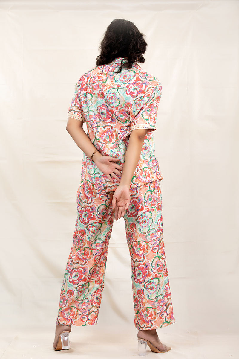 Peach Floral Splash Modal Co-Ord Set - Chinaya Banaras