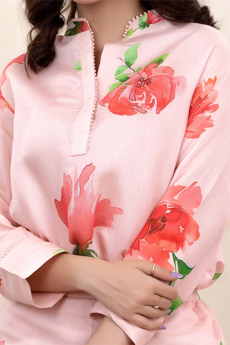 Flamingo Pink Floral Printed Modal Co-ord Set