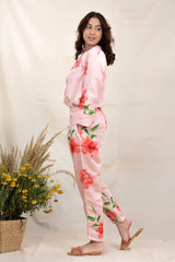 Flamingo Pink Floral Printed Modal Co-ord Set - Chinaya Banaras