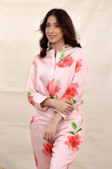 Flamingo Pink Floral Printed Modal Co-ord Set