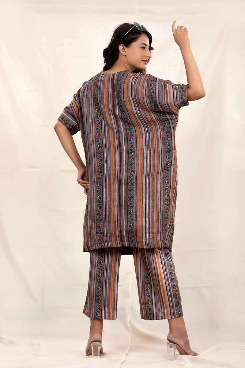 Charcoal Grey Striped Linen Kaftaan Set