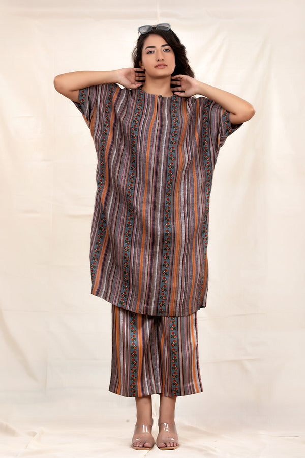 Charcoal Grey Striped Linen Kaftaan Set