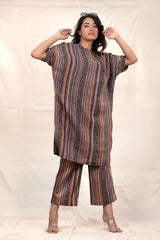 Charcoal Grey Striped Linen Kaftaan Set