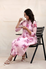Blush Pink Floral Printed Embellished Mulmul Cotton Kurta Set