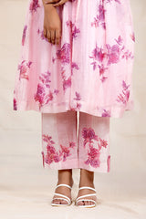 Blush Pink Floral Printed Embellished Mulmul Cotton Kurta Set