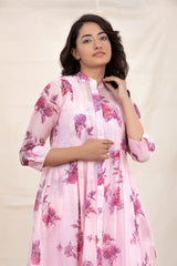 Blush Pink Floral Printed Embellished Mulmul Cotton Kurta Set