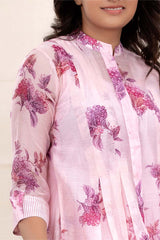 Blush Pink Floral Printed Embellished Mulmul Cotton Kurta Set