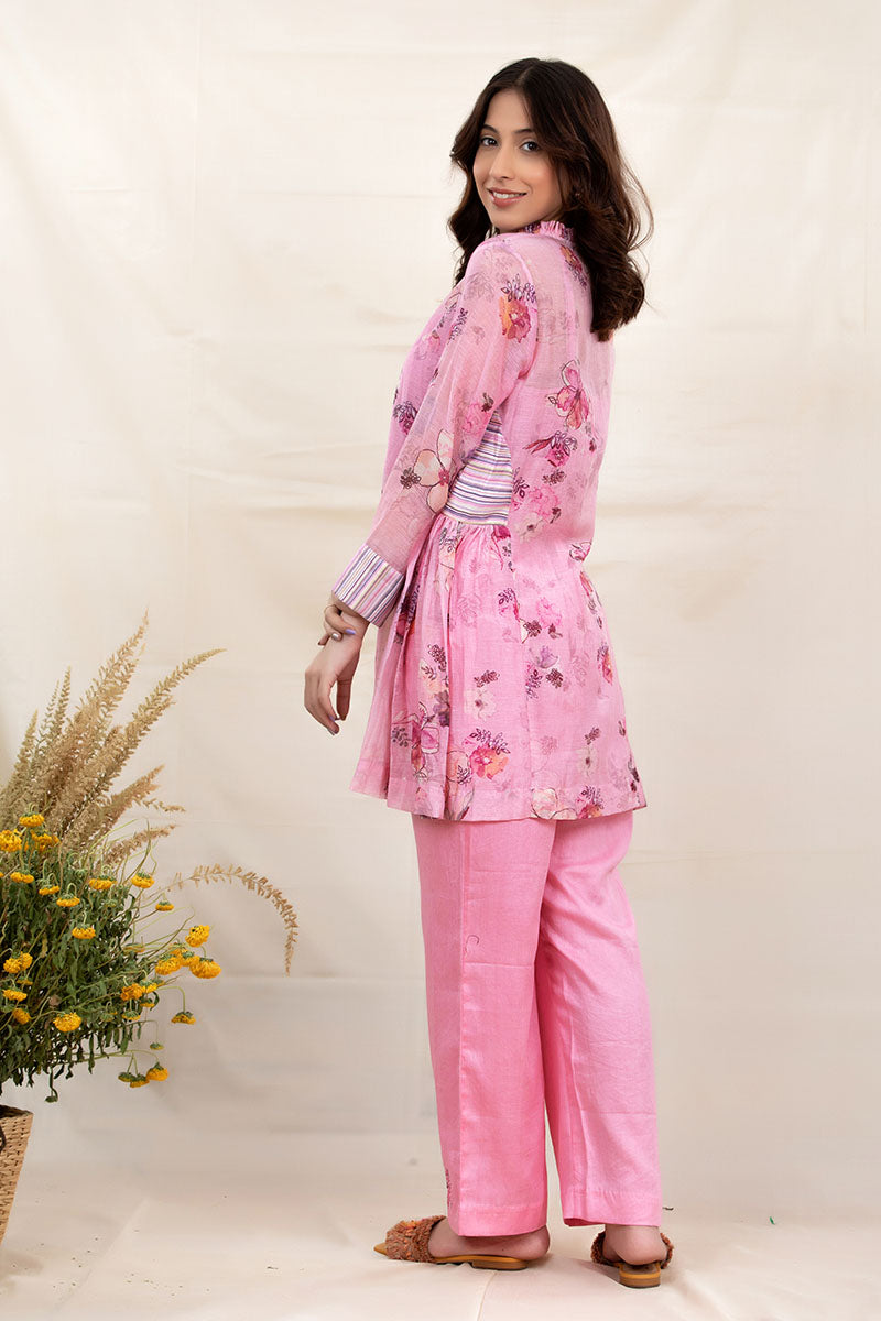 Baby Pink Floral Printed Embellished Kurta Set - Chinaya Banaras