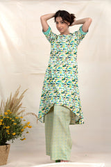 Spring Green Geometrical Printed Cotton Kurta Set