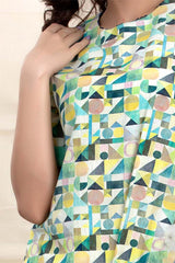 Spring Green Geometrical Printed Cotton Kurta Set