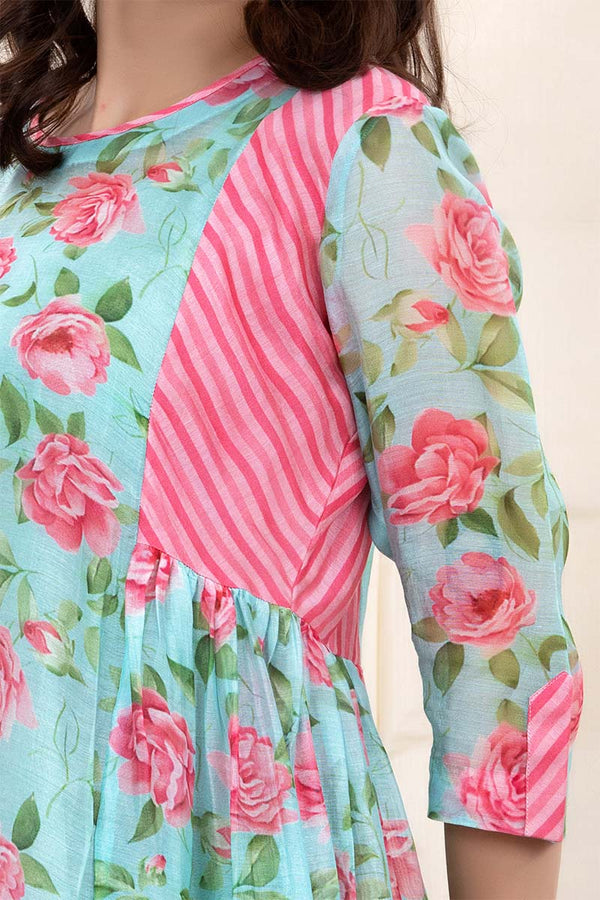 Sky Blue Floral Printed Modal Cotton Kurta Set