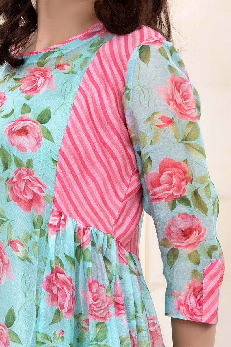 Sky Blue Floral Printed Modal Cotton Kurta Set