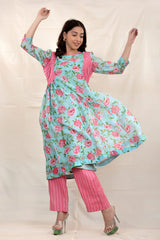 Sky Blue Floral Printed Modal Cotton Kurta Set