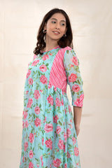 Sky Blue Floral Printed Modal Cotton Kurta Set