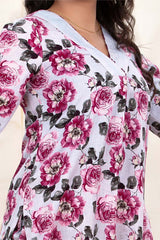 Lilac Floral Printed Cotton Co-Ord Kurta Set