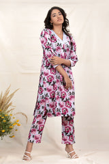 Lilac Floral Printed Cotton Co-Ord Kurta Set