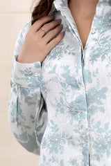 White & Light Blue Embellished Chanderi Silk Co-Ord Set