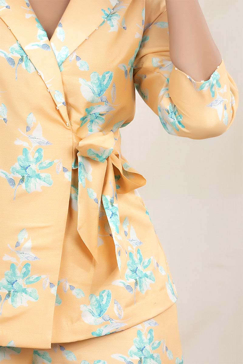 Daisey Yellow Floral Printed Chanderi Silk Co-Ord Set - Chinaya Banaras