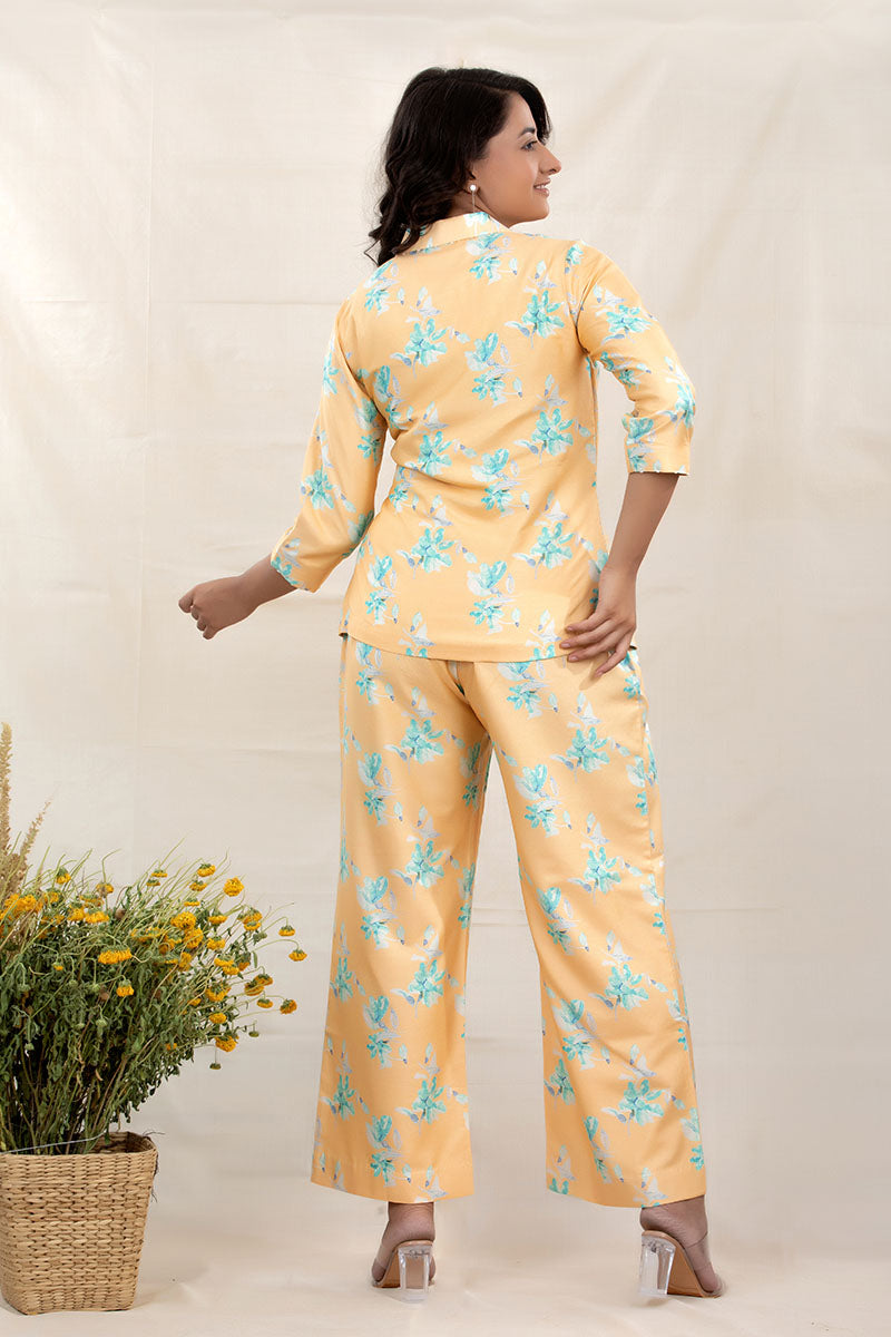 Daisey Yellow Floral Printed Chanderi Silk Co-Ord Set